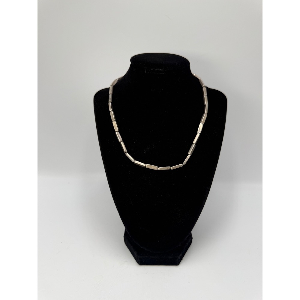 Napier Silver Tone Bar Bead Necklace Minimalist Industrial Rectangular Link 19"